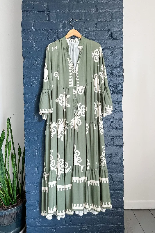Talia Dress In Green + White