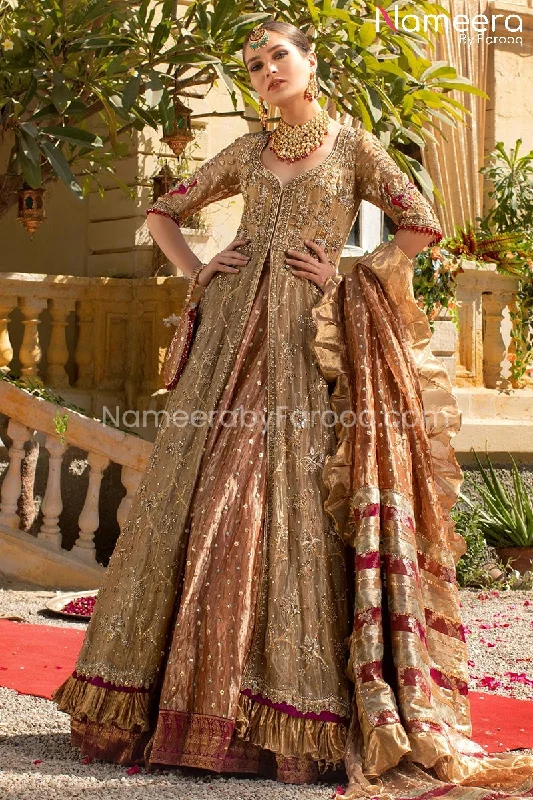 Latest Bridal Pishwas with Organza Lehenga Dress #BS126