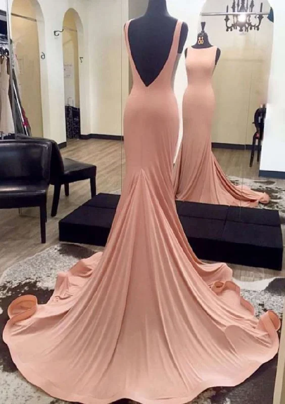 Trumpet/Mermaid Sleeveless Bateau Zipper Court Train Elastic Satin Prom Dress With Pleated Trumpet/Mermaid Sleeveless Bateau Zipper Court Train Elastic Satin Prom Dress With Pleated
