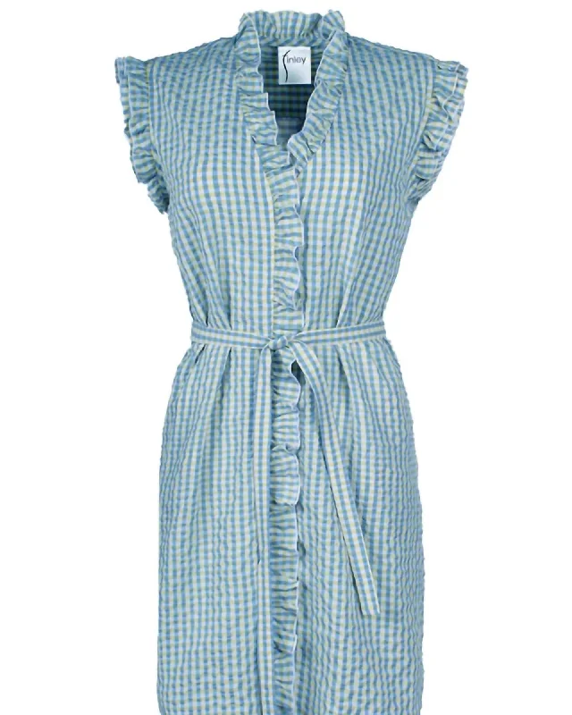 Seersucker Check Amber Dress in Blue | Blue