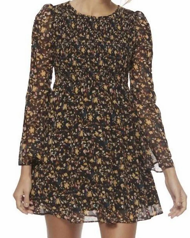 Ellamore Ditsy Smock Dress In Black/Yellow | Black/Yellow