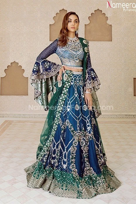 Elegant Pakistani Bridal Dress in Blue Color Online #BB253