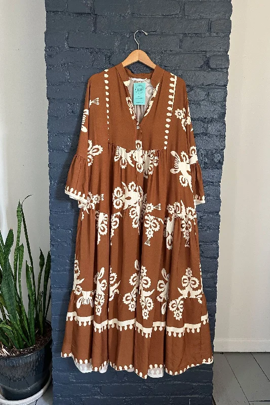 Talia Dress in Moroccan Brown + Cream