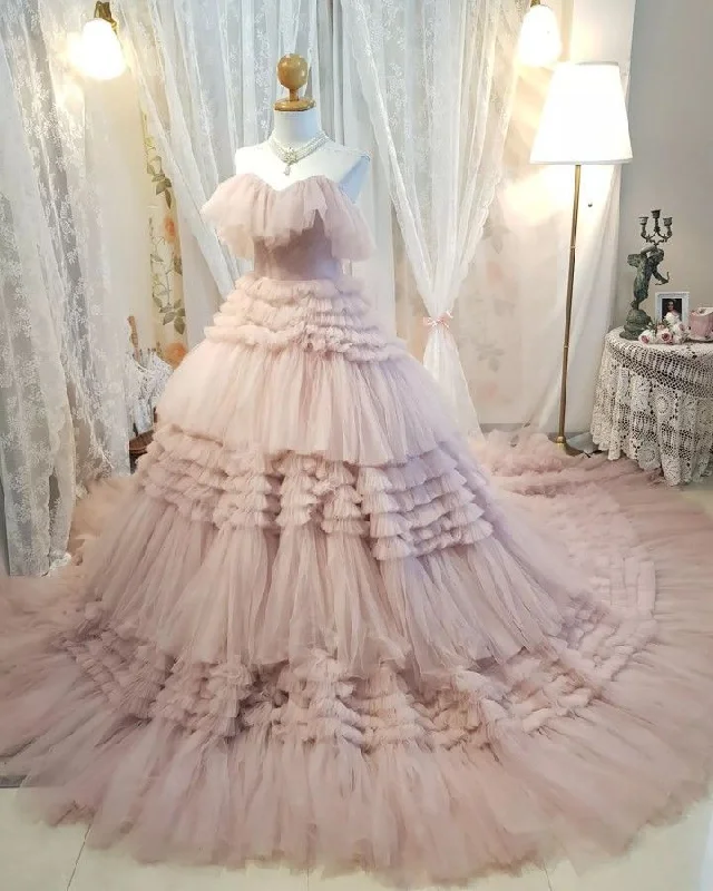 Lovely Pink Ruffles Prom Dresses Ball Gown Evening Gown        S6329