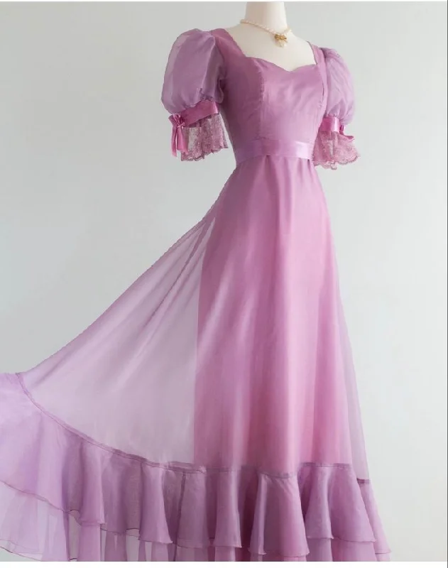 Vintage Short Sleeves Prom Dresses Evening Dress Ruffles    S6279