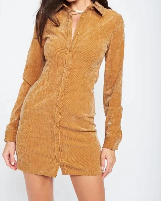 Closer To You Corduroy Dress In Tan | Tan