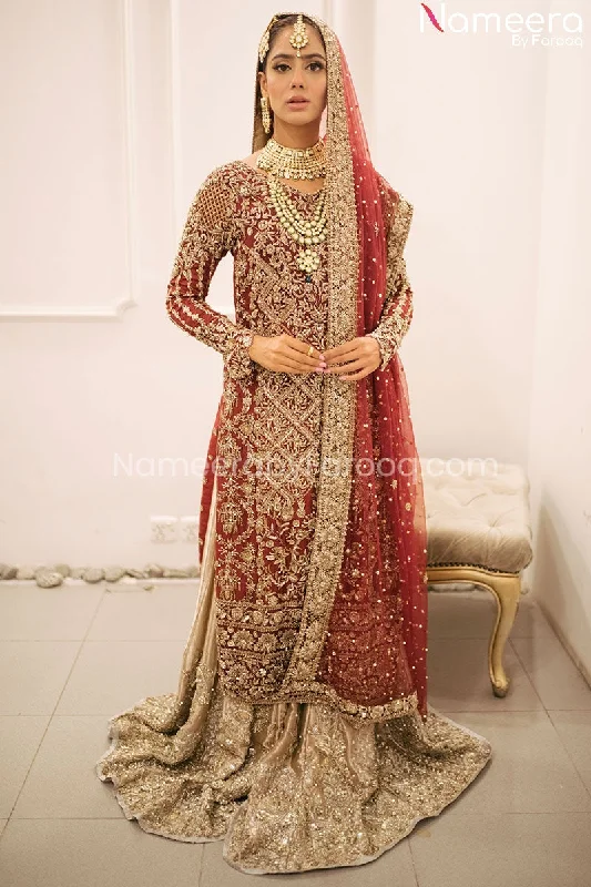 Latest Deep Red Bridal Dress Pakistani Online #BS140