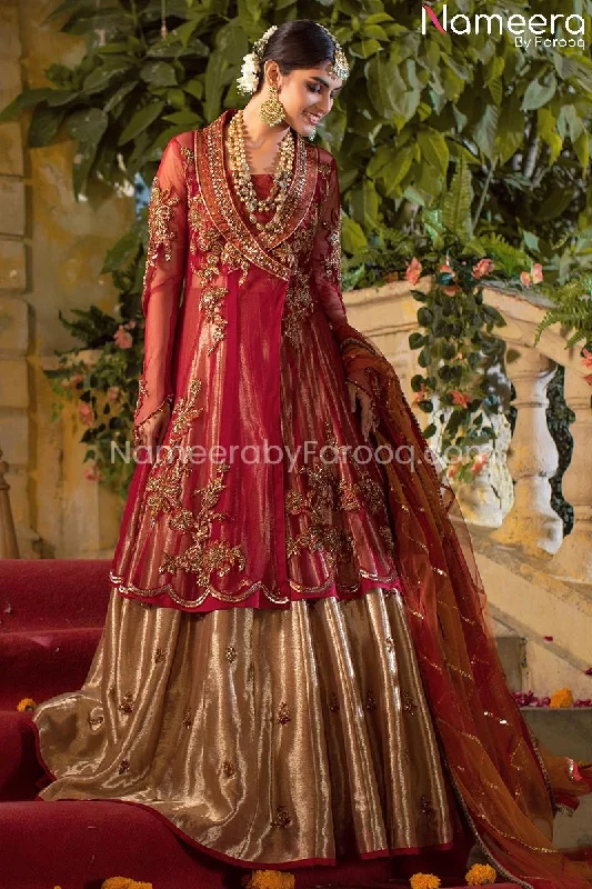 Red and Gold Pakistani Bridal Dresses Online #BS131