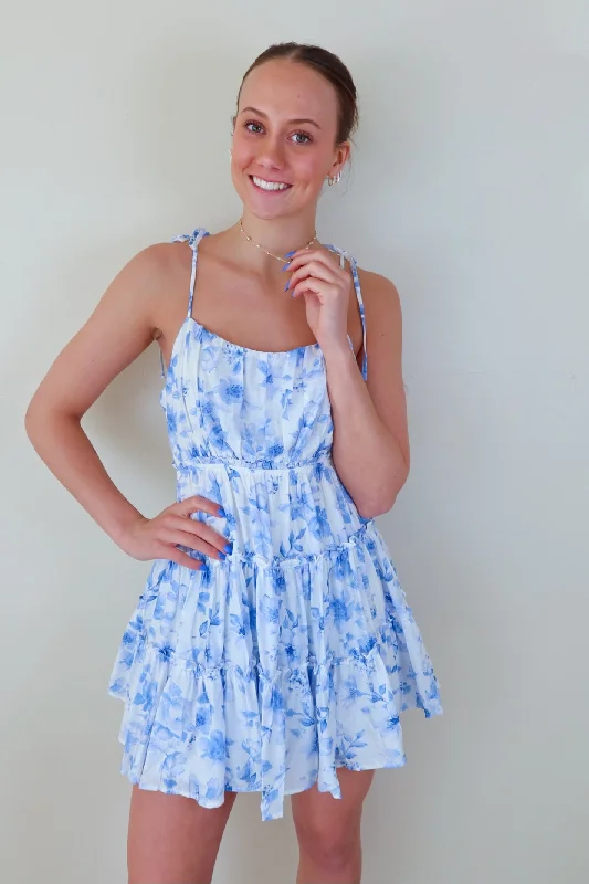 Floral Blue Tiered Dress