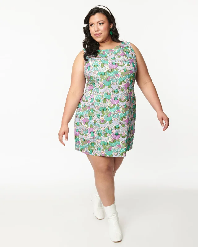 Smak Parlour Teal Groovy Mushroom Sleeveless Shift Dress | Teal Groovy Mushroom