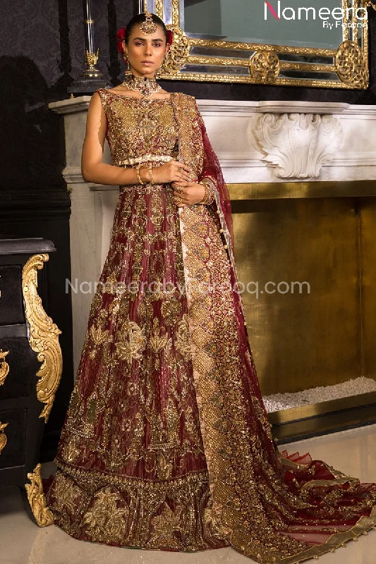 Latest Pakistani Maroon Lehenga Bridal Dress #BS151