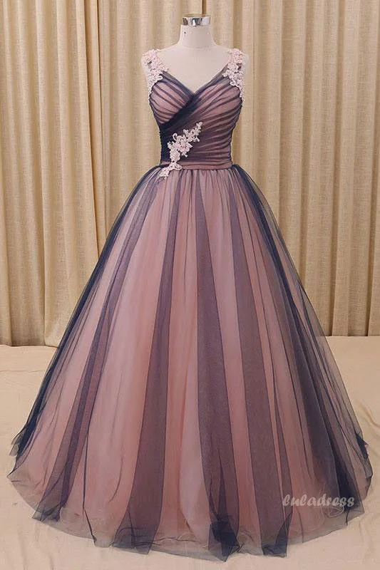 Simple Tulle V-neck  Long Prom Dress, Tulle  Evening Dress