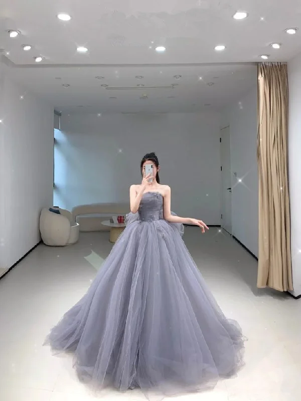 Strapless Prom Dresses A Line Tulle Long Evening Prom Dress      S6433