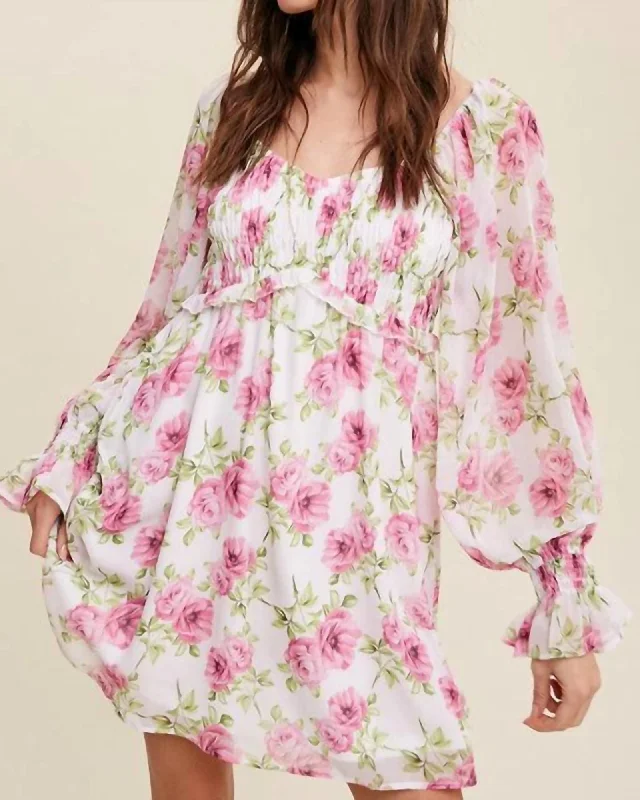 Dreamy Floral Dress In Cream | Cream