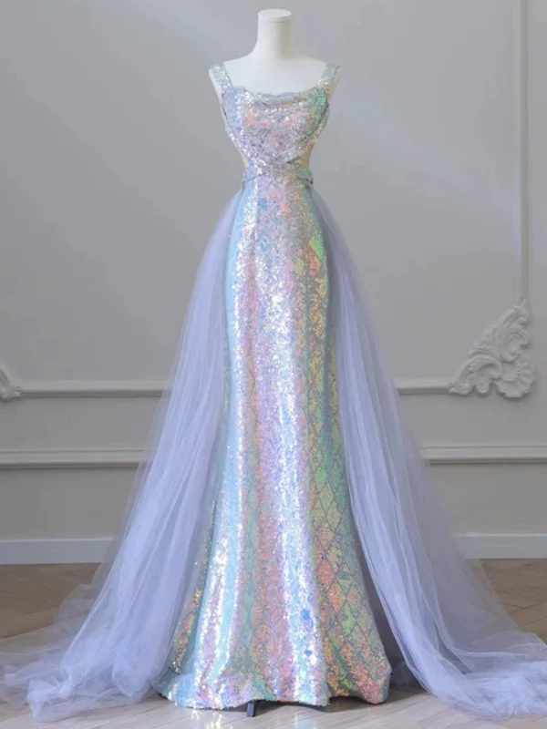 Purple Mermaid Sequins Tulle Prom Dress