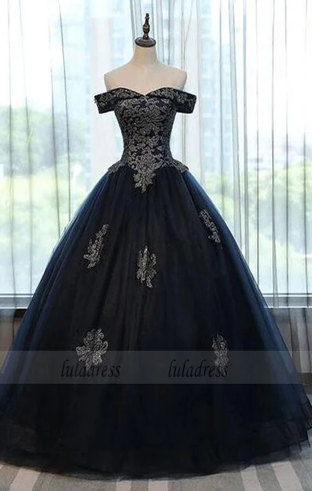 Simple Black Long Prom Dress, Black Evening Dress, Prom Dress Sweep Train