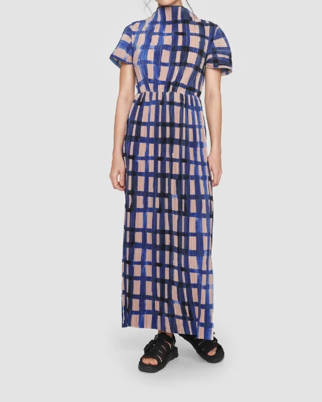 Watercolour Check Dress in Blue/Tan | Blue/Tan