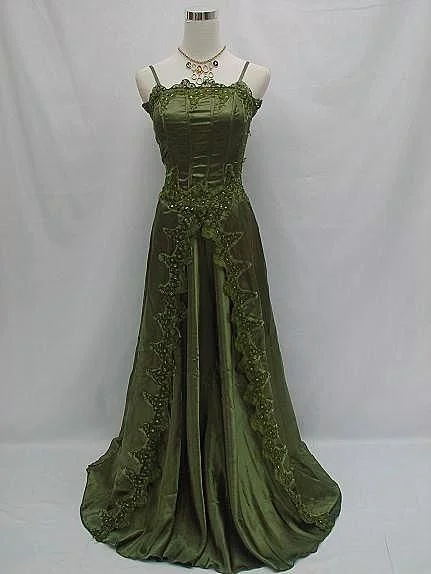 A line Dark Green Lace Prom Gown Long Prom Dresses           S6472