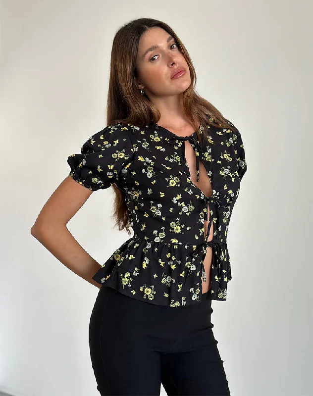 Ajasi Blouse in Lemon and Lime Black Elegant Lace Blouse
