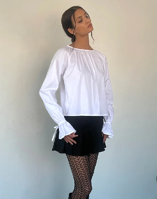 Bulila Tie Sleeve Blouse in White Poplin Feminine Tie Blouse