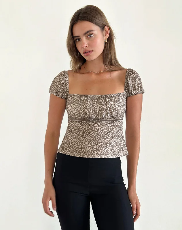 Jarji Blouse in Dainty Leopard Light Brown Lightweight Chiffon Blouse