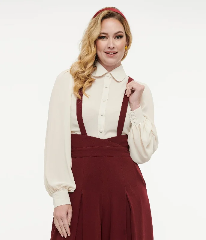 Voodoo Vixen 1950s Cream Peter Pan Collar Blouse Sleeveless Chiffon Blouse