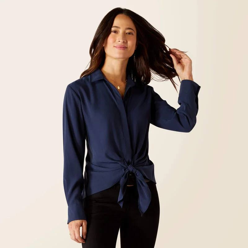 Ariat Wms Larkspur LS Blouse Navy - Black Friday Sale Stylish Wrap Blouse
