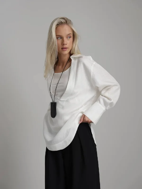 Asymmetric White Oversized Blouse Feminine Satin Blouse