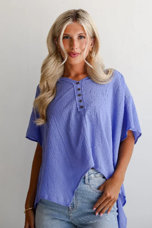 FINAL SALE - Elevated Tendencies Periwinkle Contrast Blouse Elegant Embroidery Blouse