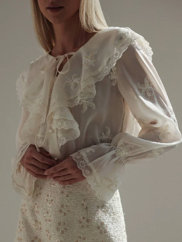 Frilled Lace Blouse Wrap Front Blouse