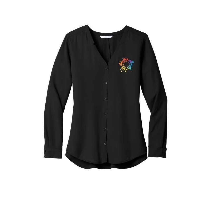 Port Authority ® Ladies Long Sleeve Button-Front Blouse Embroidery Casual Relaxed Blouse