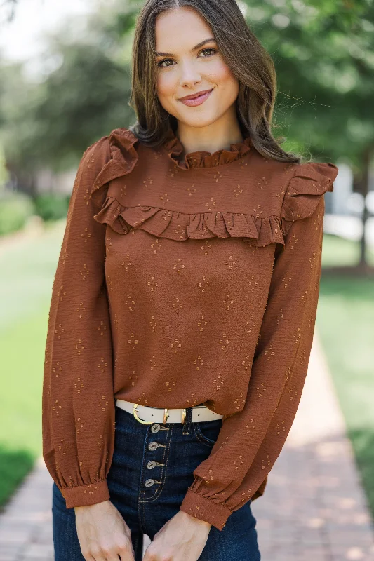 Romantic History Brown Ruffled Blouse Chic Wrap Blouse