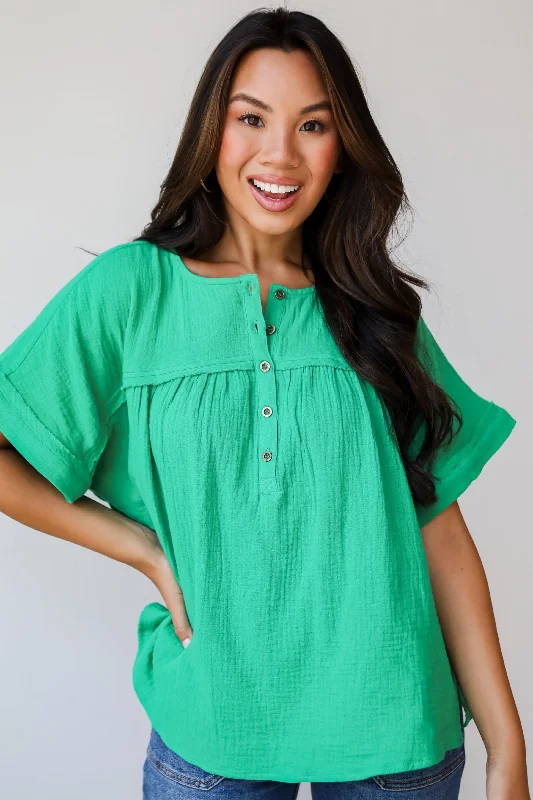 FINAL SALE - Sensational Instincts Kelly Green Linen Blouse Elegant Peplum Blouse