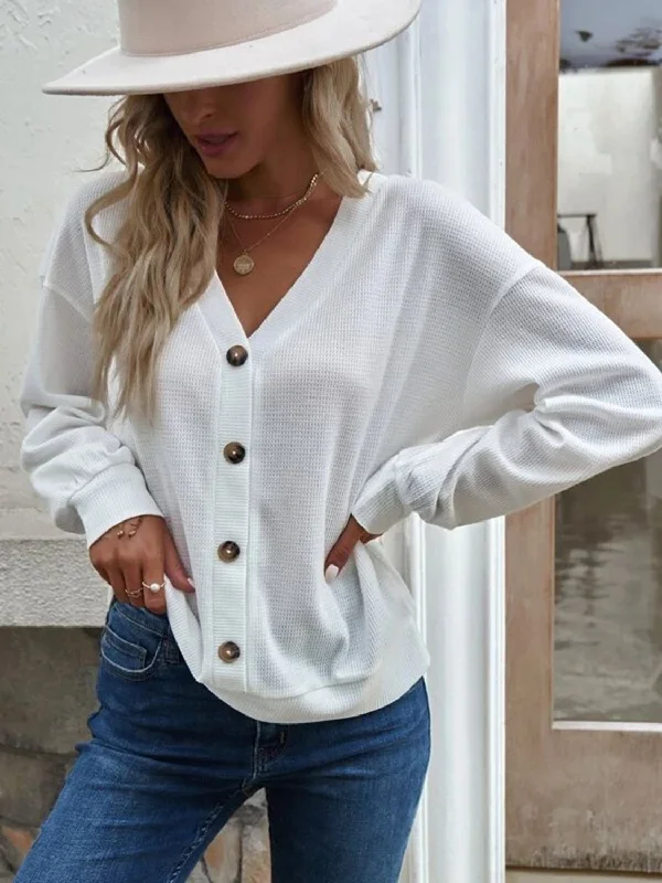 V-Neck Dropped Shoulder Blouse Flowy Bohemian Blouse