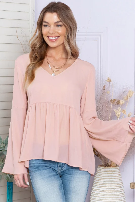 V-Neck Flare Sleeve Blouse Office Formal Blouse