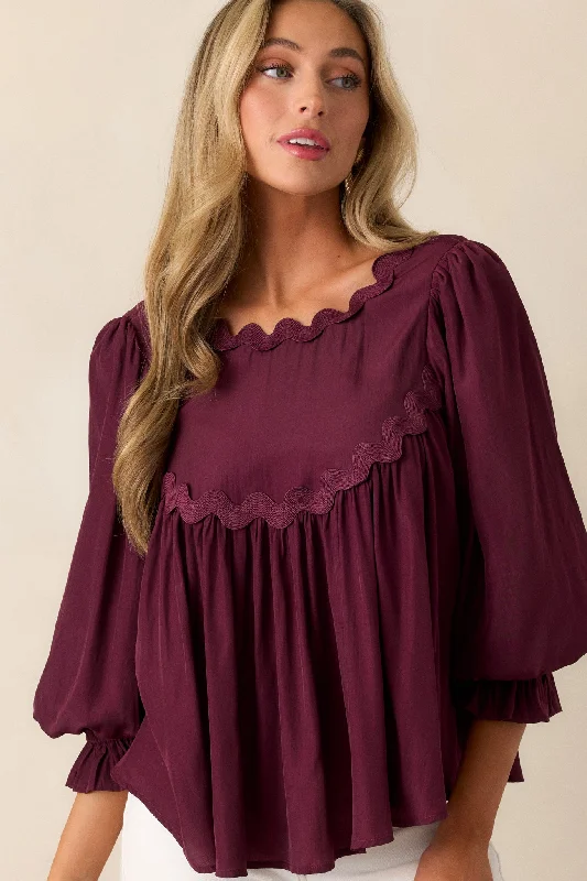 Windswept Wishes Dark Sangria Blouse Silky Tunic Blouse