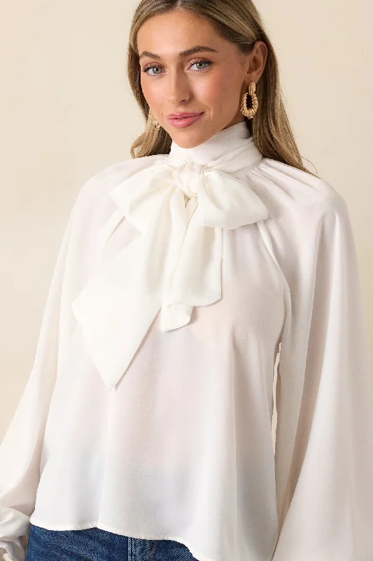 World Class White Bow Tie Blouse Delicate Pleat Blouse