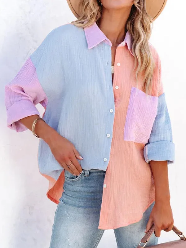 V Neck Button Long/Roll Up Sleeve Casual Collared Work Blouse Bell Sleeve Blouse