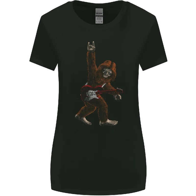 Bigfoot Rocks Funny Rock n Roll Guitar Music Womens Wider Cut T-Shirt Mesh Fabric Canvas Fabric Denim Fabric