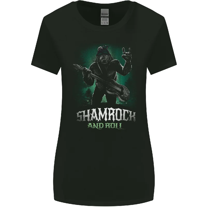 Bigfoot Shamrock n Roll Funny St Patricks Day Womens Wider Cut T-Shirt Satin Blend Silk Blend Wool Blend