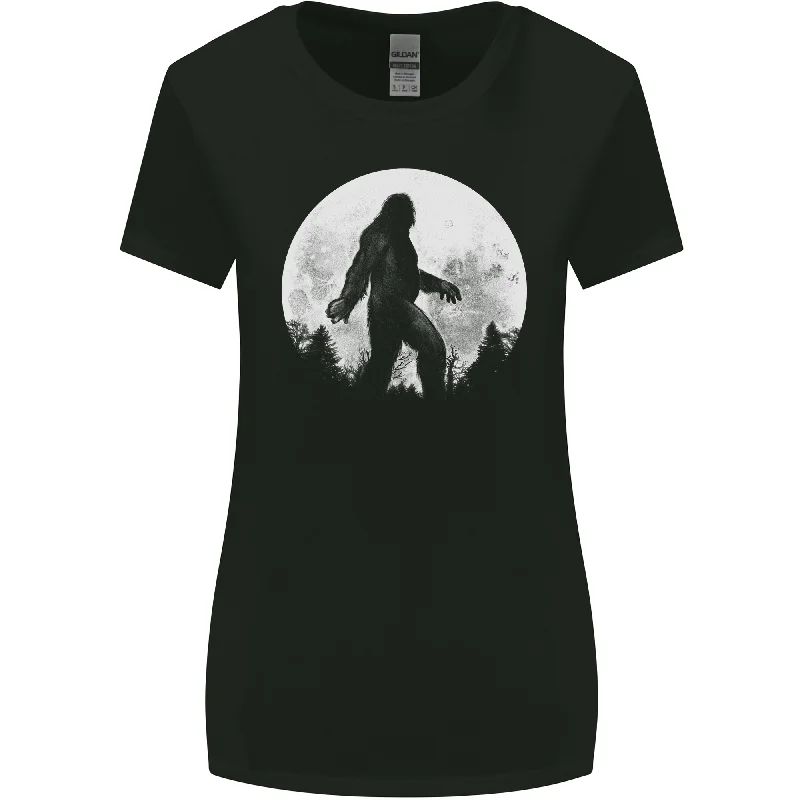 Bigfoot With a Moon Background Womens Wider Cut T-Shirt Modern Contemporary Chic