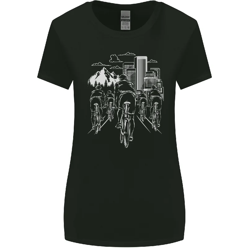 Bike Ride Cycling Cyclist Bicycle Road MTB Womens Wider Cut T-Shirt Ribbed Striped Patterned