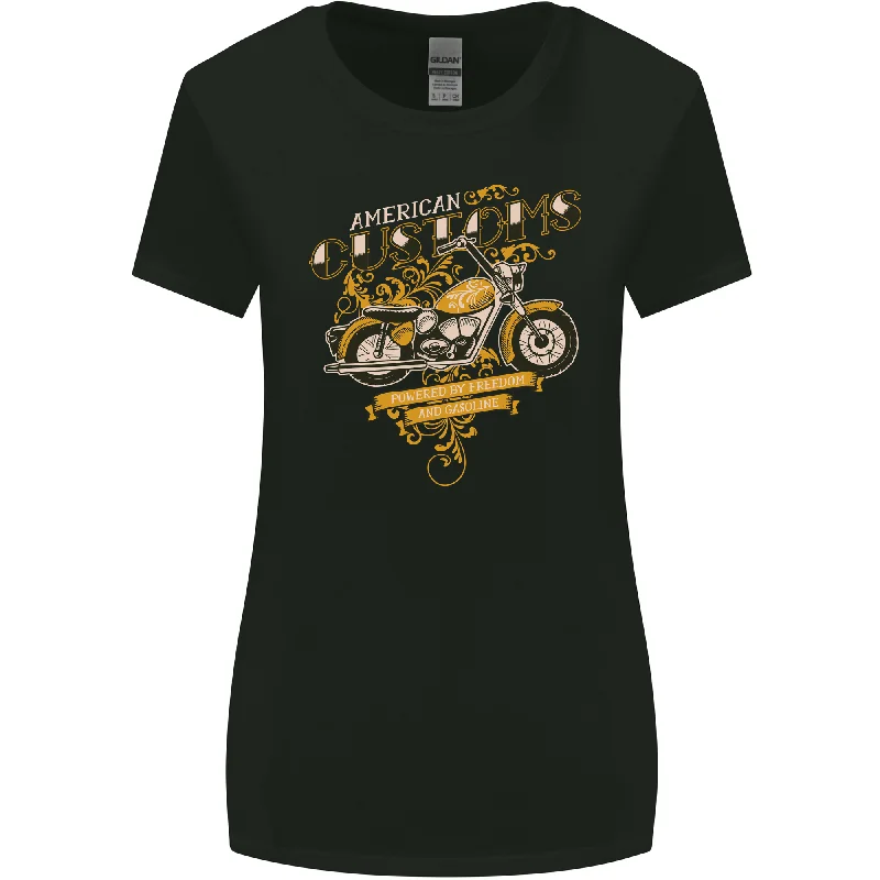 Biker American Customs Motorcycle Chopper Womens Wider Cut T-Shirt Front Pockets Side Pockets Patch Pockets Biker American Customs Motorcycle Chopper Womens Wider Cut T-Shirt Front Pockets Side Pockets Patch Pockets