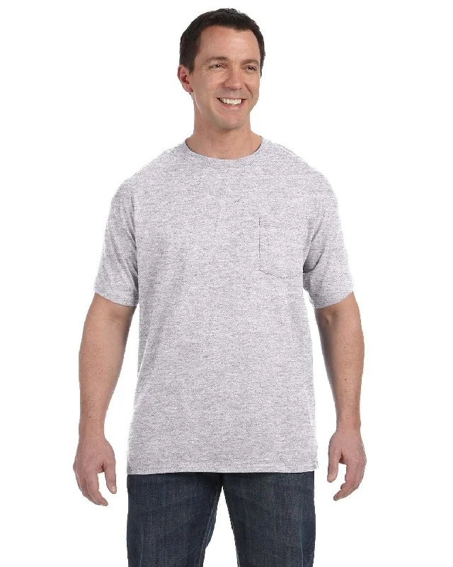Hanes Authentic-T Pocket T-Shirt | Ash Cashmere Blend Cotton Blend Poly Blend