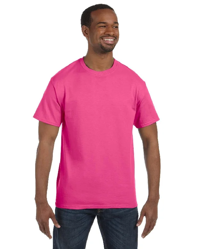 Hanes Authentic-T T-shirt | Wow Pink Collared Crew Neck Turtle Neck