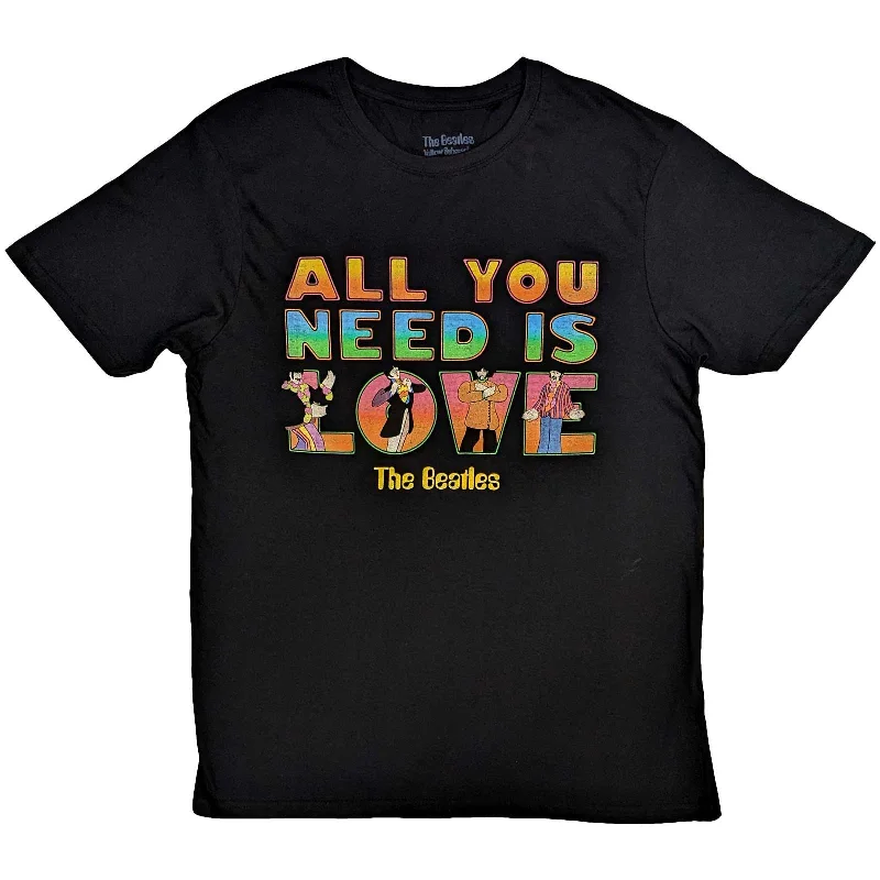 The Beatles | Official Band T-Shirt | Yellow Submarine All You Need Is Love Stacked Chenille Brocade Lace