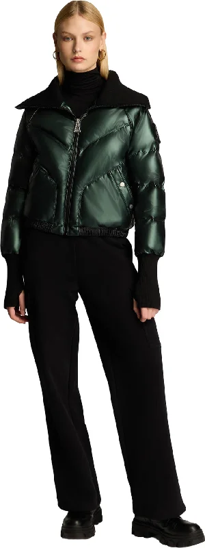 Morinway Short Puffer Bomber Jacket with Oversized Rib Knit Collar - Women's|-|Blouson aviateur matelassé court avec grand col en tricot côtelé Morinway - Femme Striped Floral Plaid Morinway Short Puffer Bomber Jacket with Oversized Rib Knit Collar - Women's|-|Blouson aviateur matelassé court avec grand col en tricot côtelé Morinway - Femme Striped Floral Plaid
