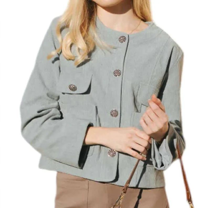 Cord Jacket In Sage Nylon Fabric Polyester Fabric Spandex Fabric