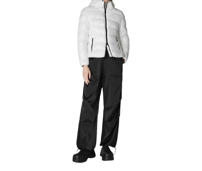 Cosmary Hooded Puffer Jacket In Off White Plaid T-Shirt Polka Dot Checkered