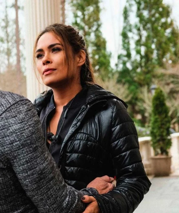 Dynasty S03 Cristal Carrington Jacket With Hood Mesh Canvas Denim